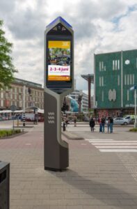 Citybeacon in Eindhoven, met aankondiging voor Muziek op de Dommel